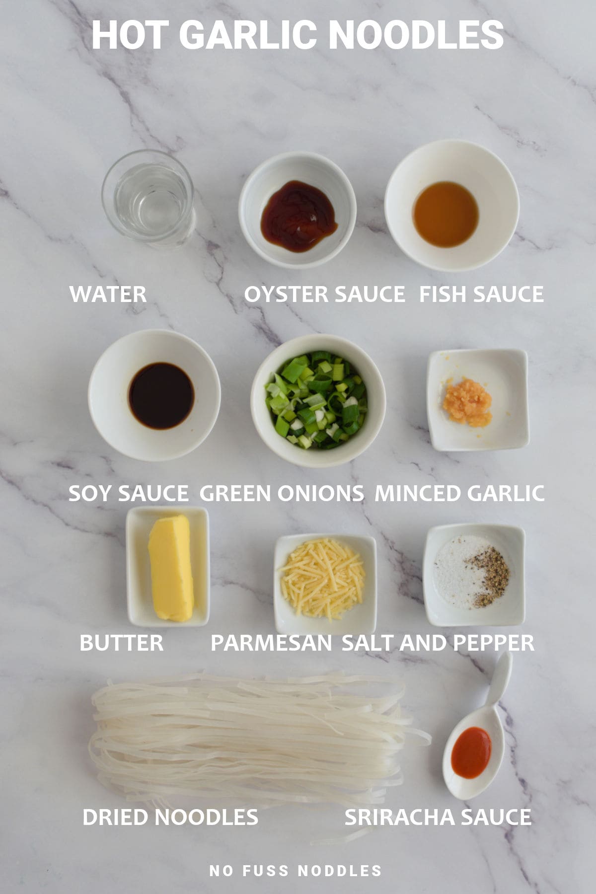Ingredients for hot garlic noodles.