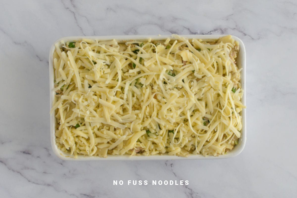 Before baking ricotta pesto pasta bake.